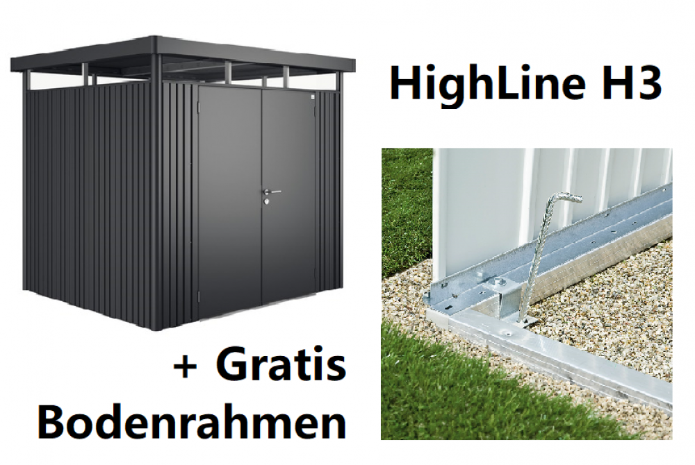 Highline H3 (275 x 235 cm) / dunkelgrau-metallic / Doppeltür + Alu-Bodenrahmen